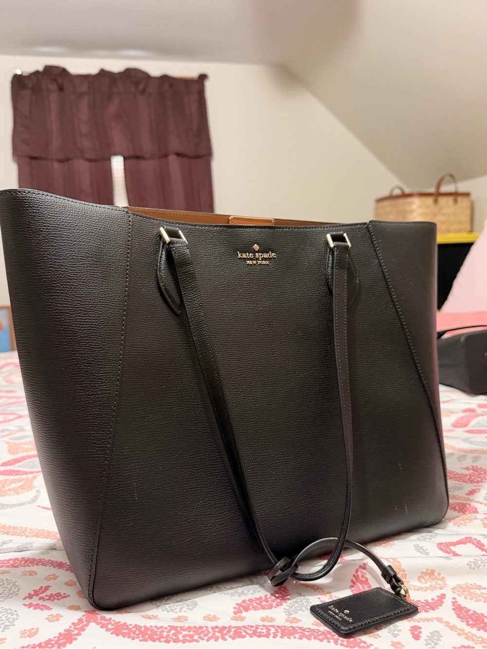 kate spade Black Structured Leather Tote with Gold Logo - Picture 2 of 5